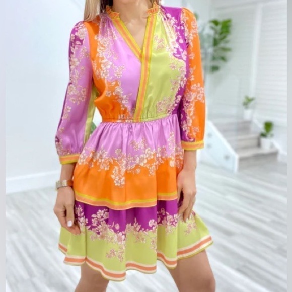 CURRANT AIR CHIARA FLORAL BLOCK MINI DRESS WOMENS SIZE M( 6-8) - Picture 6 of 10